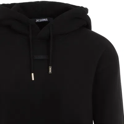 Jacquemus The Gros Grain Cropped Hooded Sweatshirt In Black