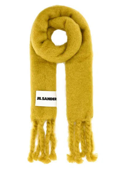 Jil Sander Yellow Sage Green Wool Blend Scarf In Yellow