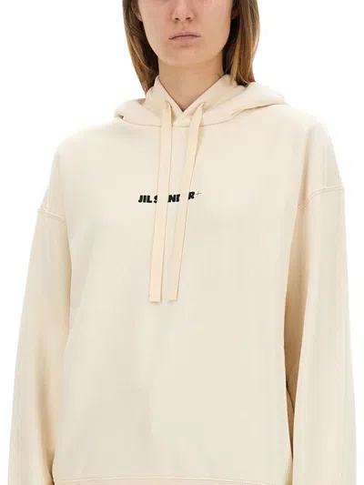 Jil Sander Cotton Hooded Sweatshirt In Cream