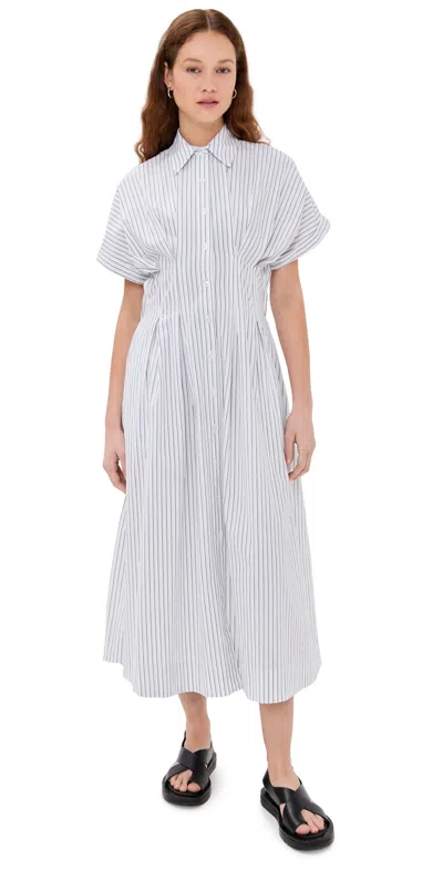 Le Bop Roberta Button Down Dress White Pinstripe In White Pinstripe