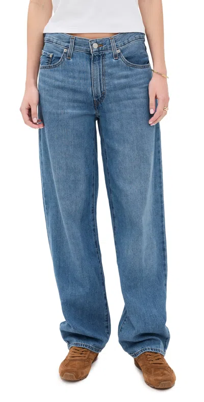 Levi's Womens Heavy Check Baggy Dad Straight-leg Denim And Linen Jeans In Blue