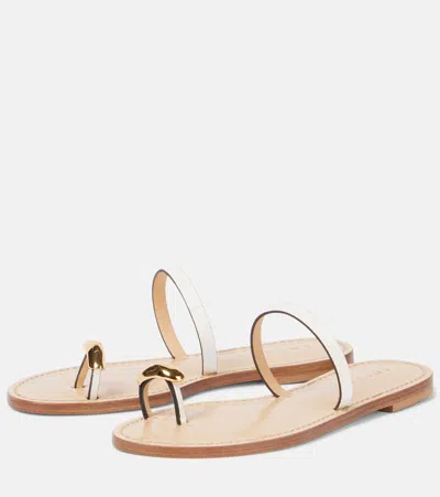 Amanu The Kibera Croc-embossed Leather Toe-ring Flat Sandals In Cream