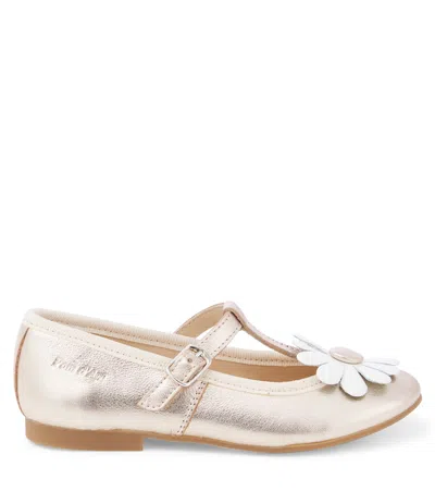 Pom D'api Dory Flo Metallic Leather Ballerinas In Laminato Platine