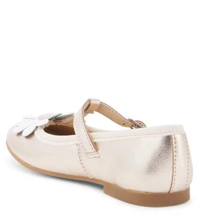 Pom D'api Dory Flo Metallic Leather Ballerinas In Laminato Platine