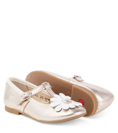 Pom D'api Dory Flo Metallic Leather Ballerinas In Laminato Platine