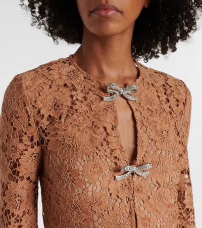 Self-portrait Tan Lace Bow Mini Dress Clothing In Brown