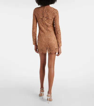 Self-portrait Tan Lace Bow Mini Dress Clothing In Brown