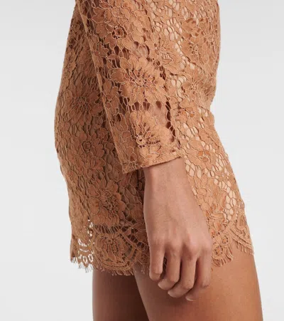 Self-portrait Tan Lace Bow Mini Dress Clothing In Brown