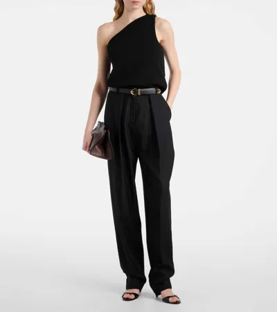 Rohe One-shoulder Draped Cutout Merino Wool-blend Top In Black
