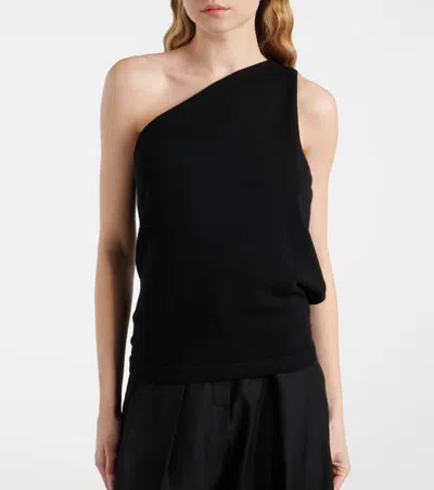 Rohe One-shoulder Draped Cutout Merino Wool-blend Top In Black