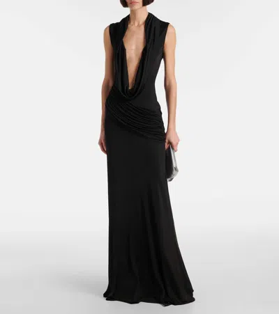 David Koma Plunge-neck Sleeveless Maxi Dress In Black