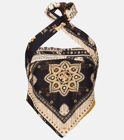 Isabel Marant Étoile Feyza Convertible Mixed Print Cotton Halter Top In Multi