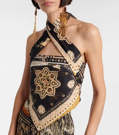 Isabel Marant Étoile Feyza Convertible Mixed Print Cotton Halter Top In Multi