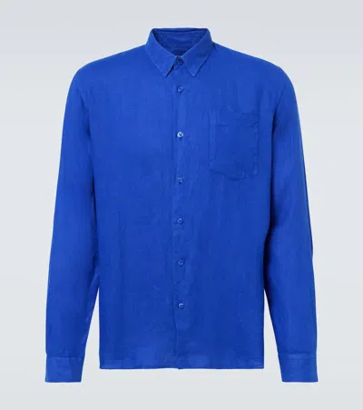 Vilebrequin Linen Embroidered Caroubis Shirt In Blue