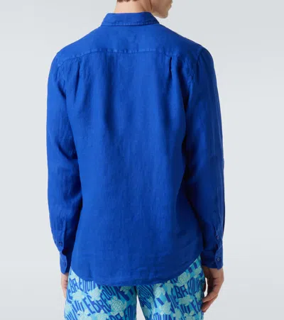Vilebrequin Linen Embroidered Caroubis Shirt In Blue