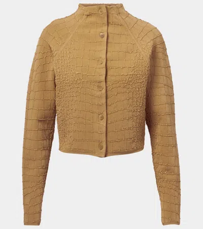 Jacquemus Scala Croc-effect Cardigan In Camel