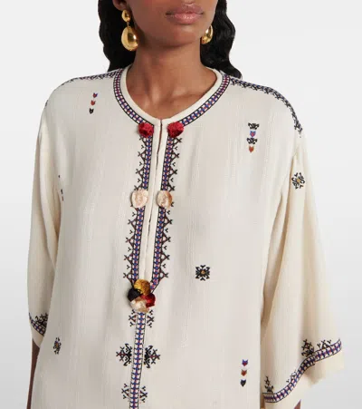 Isabel Marant Étoile 'kressy' White Dress With All-over Embroidery And Frayed Edge In Beige