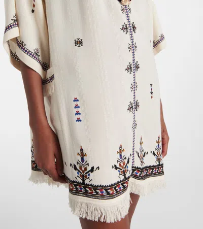 Isabel Marant Étoile 'kressy' White Dress With All-over Embroidery And Frayed Edge In Beige