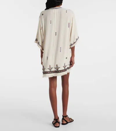 Isabel Marant Étoile 'kressy' White Dress With All-over Embroidery And Frayed Edge In Beige