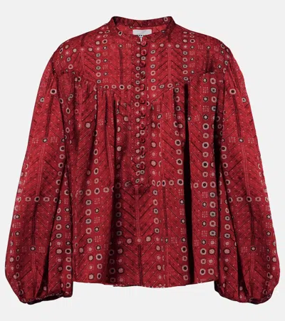 Isabel Marant Étoile 'salika' Red Crewneck Shirt With Puffed Sleeves And All-over Print In Red