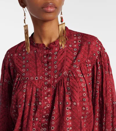 Isabel Marant Étoile 'salika' Red Crewneck Shirt With Puffed Sleeves And All-over Print In Red