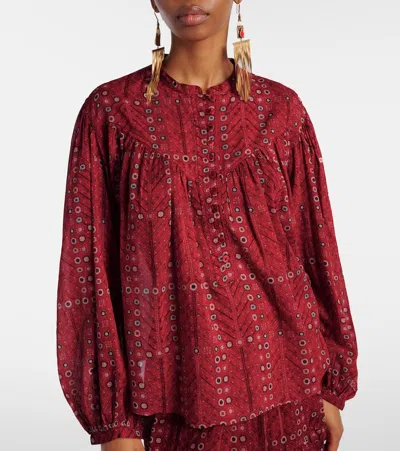 Isabel Marant Étoile 'salika' Red Crewneck Shirt With Puffed Sleeves And All-over Print In Red