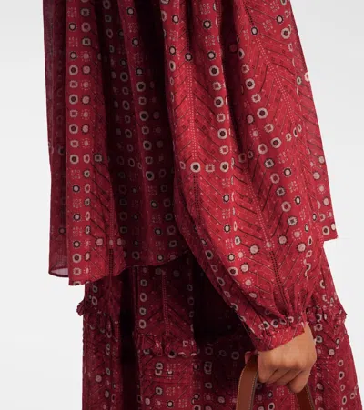 Isabel Marant Étoile 'salika' Red Crewneck Shirt With Puffed Sleeves And All-over Print In Red