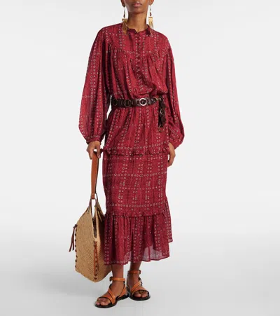 Isabel Marant Étoile 'salika' Red Crewneck Shirt With Puffed Sleeves And All-over Print In Red