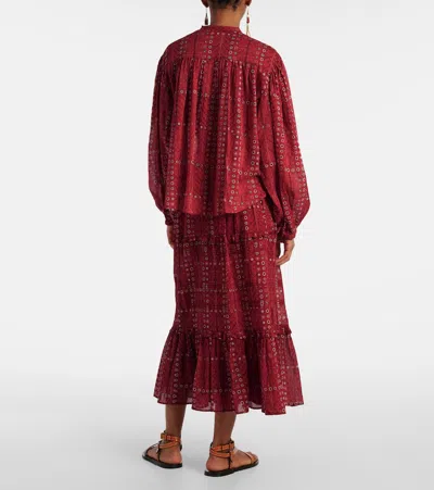 Isabel Marant Étoile 'salika' Red Crewneck Shirt With Puffed Sleeves And All-over Print In Red