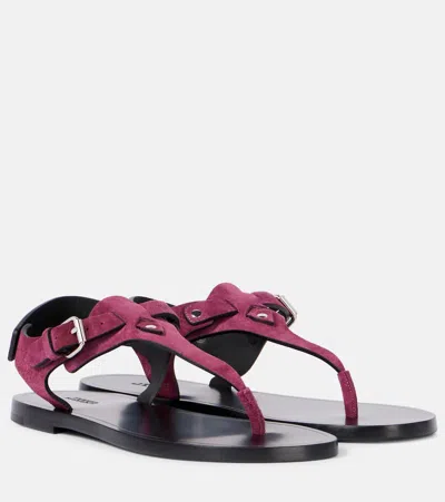Isabel Marant Akel Embellished Suede Sandals In Raspberry