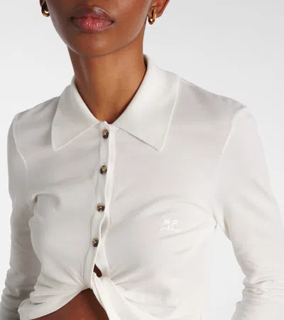 Courrèges Twist Cotton Piqué Cropped Polo In White