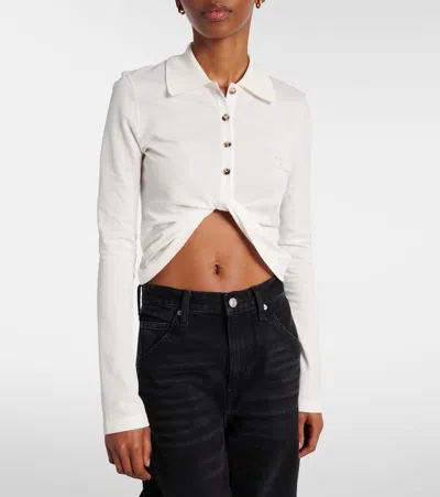 Courrèges Twist Cotton Piqué Cropped Polo In White