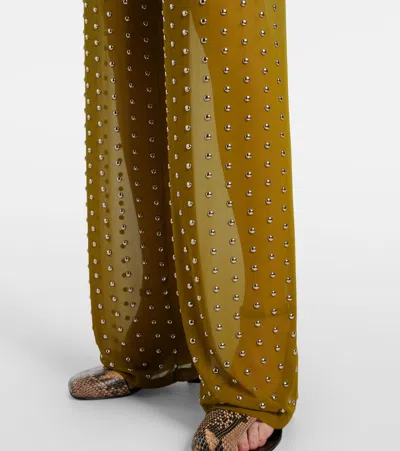 Dries Van Noten Studded Sheer Drawstring Pants In Olive