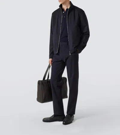 Zegna Premium Cotton Blend Pants In  Navy Blue