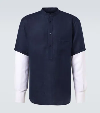 Giorgio Armani Loose-fit Linen Shirt In Blue