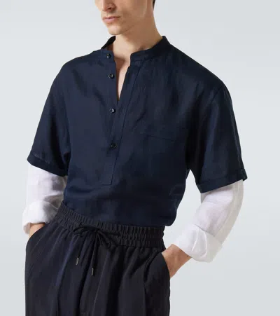 Giorgio Armani Loose-fit Linen Shirt In Blue