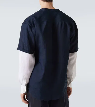 Giorgio Armani Loose-fit Linen Shirt In Blue