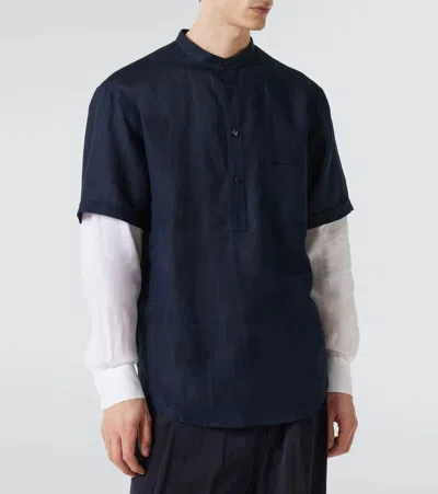 Giorgio Armani Loose-fit Linen Shirt In Blue