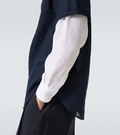Giorgio Armani Loose-fit Linen Shirt In Blue