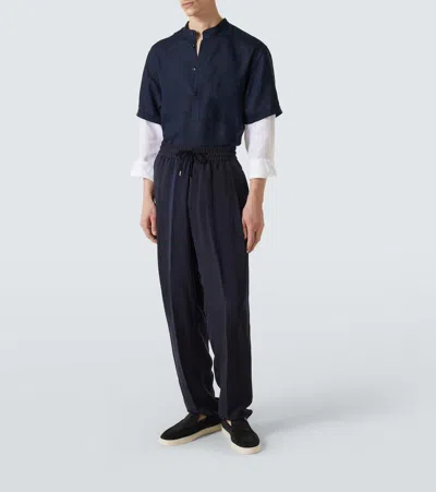 Giorgio Armani Loose-fit Linen Shirt In Blue