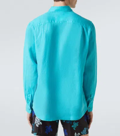 Vilebrequin - Caroubis Linen Long Sleeved Shirt In Santorini Blue Crsh9u10