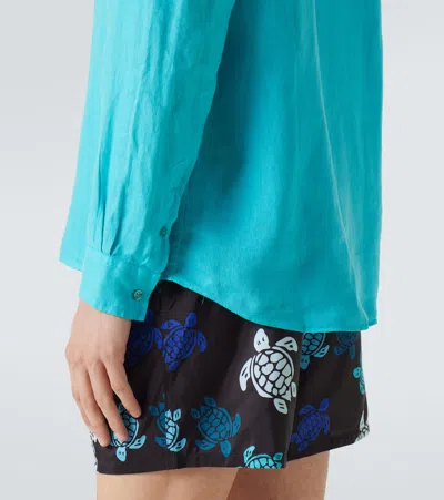 Vilebrequin - Caroubis Linen Long Sleeved Shirt In Santorini Blue Crsh9u10