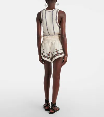 Isabel Marant Étoile Kriss Embroidered Fringed Paperbag Waist Shorts In Neutral
