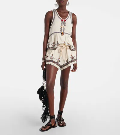 Isabel Marant Étoile Kriss Embroidered Fringed Paperbag Waist Shorts In Neutral
