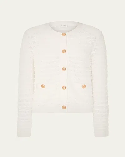 Milly Beaded Button-down Knit Cardigan In Ecru