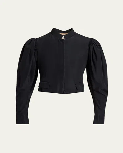 Chloé Puff-sleeve Cropped Jacket In Silk Faille In Black