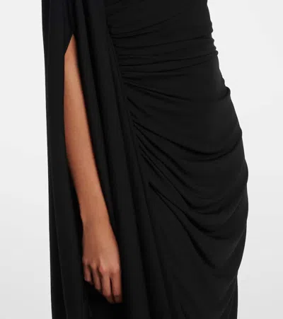 Bottega Veneta Black One-shoulder Draped Midi-dress