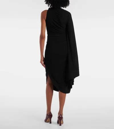 Bottega Veneta Black One-shoulder Draped Midi-dress
