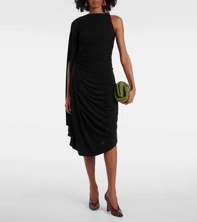 Bottega Veneta Black One-shoulder Draped Midi-dress