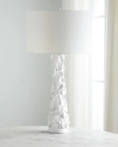Old World Design White Gesso Oyster Shell Lamp In White